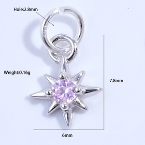 S925 Sterling Silber Sternanhänger mit rosa Zirkon für DIY Halsketten und Ohrringe
