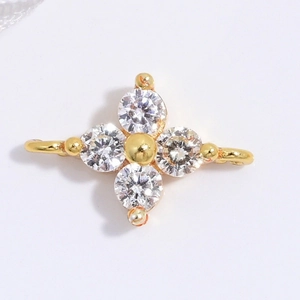 Connecteur trèfle en argent S925 doré avec zircons cubiques brillants et anneaux