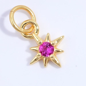 S925 Silber vergoldeter achtstrahliger Sternanhänger mit rosa Edelstein und Ringen