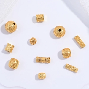 925 Sterling Silver Lucky Fu Character Greek Key Mantra DIY Spacer Beads Gold Electroplated Chinese Vintage Beads Jewelry Making