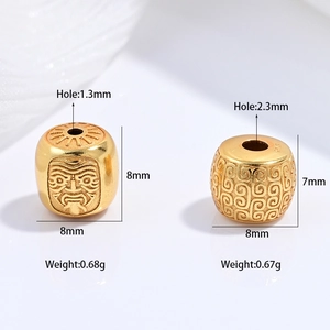 S925 sterling silver golden charm beads with religious relief and spiral pattern carving