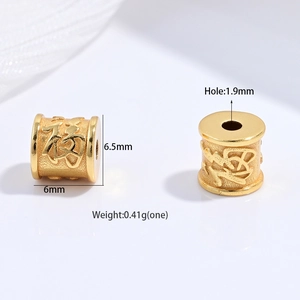 Golden S925 sterling silver barrel bead with Fu character and matte finish texture