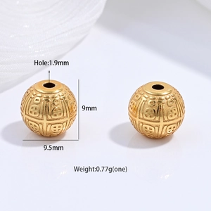 Macro detail of S925 silver golden barrel bead with Fu character and 1.9mm hole size