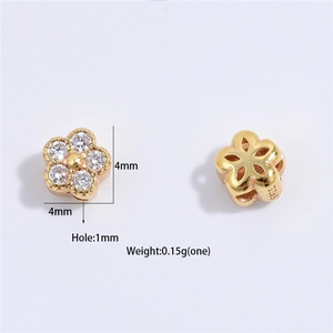 Cuenta de flor de plata S925 dorada con circonitas blancas para creación de joyas DIY