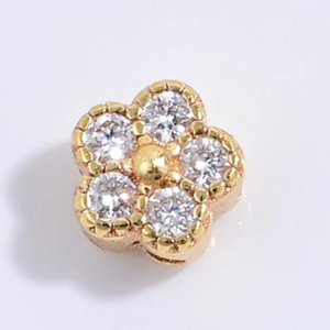 Cuenta de flor de plata S925 con acabado oro rosa y cristales para joyería artesanal