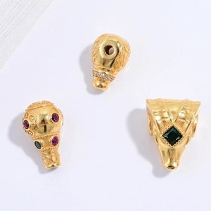 S925 Sterling Silver Gold Plated Dragon Pattern Goat Head Wu Lou Spacer Beads DIY Jewelry Bracelet Making Inlaid Rhinestone Accessories