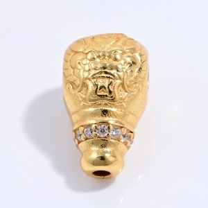 Golden S925 silver Wu Lou charm with dragon relief and sparkling zircon inlay for DIY jewelry