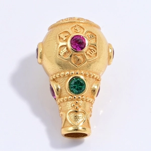 Tibetan style gold s925 silver bead with dragon motifs and colorful gemstones