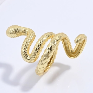 Golden S925 silver coiled snake ring with detailed scale textures and spiral wrap design
