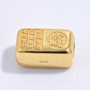 Perle rectangulaire en argent S925 plaqué or avec gravures de chance pour bijoux