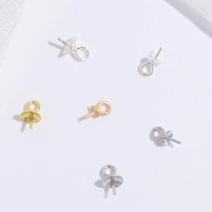 S925 Sterling Silver Artificial Pearl Cup Peg Bails DIY Jewelry Finding Round Beads Cap Pendant Connectors For Artificial Pearls Jewelry Making