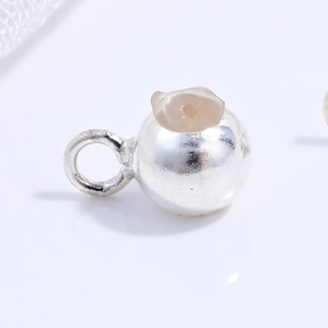 Polished S925 sterling silver ball bead with silicone core and ring for DIY jewelry