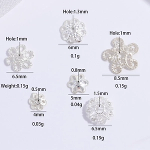 Set of S925 sterling silver flower spacer beads and bead caps for DIY jewelry making
