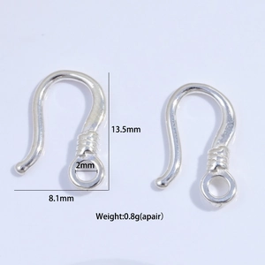 S925 sterling silver S-shaped lobster clasp for DIY jewelry with dimension markings