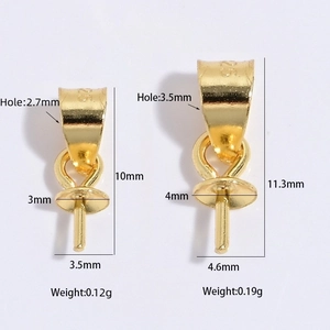 S925 sterling silver pinch bails for necklaces in golden finish and two sizes