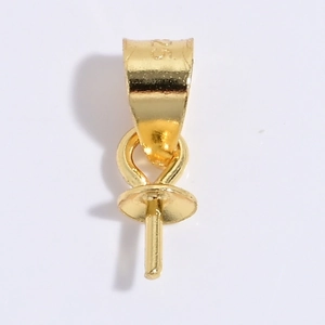 925 sterling silver gold plated pearl pendant bail with cup and peg connector