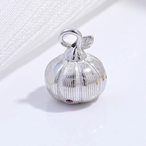 Elegant S925 sterling silver pumpkin pendant with leaf detail and pink gemstone accent