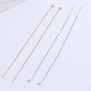 Boucles d'Oreilles Traversantes en Argent Sterling 925 Longue Chaîne à Mailles Carrées Bijoux Mode Minimaliste Femme