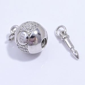 Connettore a Sfera Cava in Argento Sterling 925 Con Intarsio in Zirconia per Creazione di Collane e Bracciali DIY Chiusura Gioielli