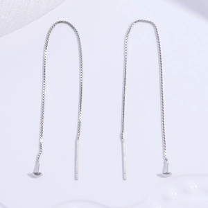 Boucles d'oreilles traversantes minimalistes en argent S925 avec chaîne box et disque
