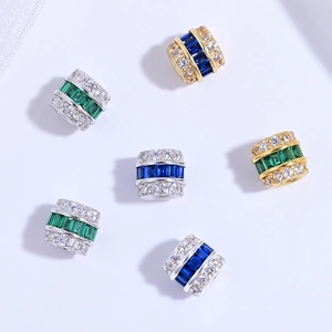 925 Sterling Silver Rondelle Big Hole Spacer Beads Rectangle Zirconia For DIY Bracelet Necklace Jewelry Making Accessories