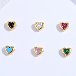 Abalorios corazón de plata S925 con cristales coloridos y baño de oro para joyería creativa