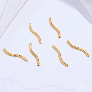 Golden S925 sterling silver S-shaped curved tubes with diamond-cut texture for DIY jewelry