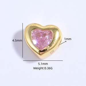 Abalorio de corazón en plata S925 con circón rosa para pulseras y collares DIY