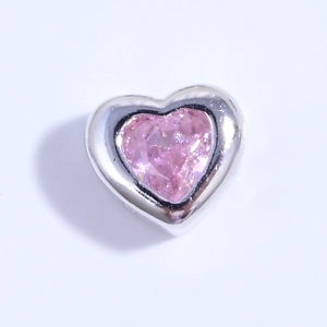 Cuenta de corazón de plata S925 con circonitas de colores para joyería artesanal