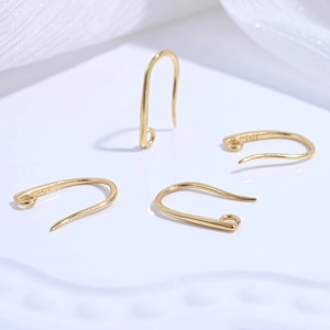 Four golden S925 sterling silver U-shaped earring hooks for DIY jewelry making