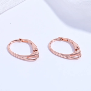 Elegant rose gold lever-back earrings with a minimalist horseshoe-shaped design and smooth polish