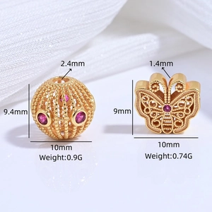 S925 sterling silver gold plated hollow butterfly and bead charms for DIY jewelry