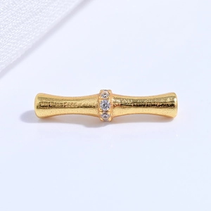 S925 sterling silver gold plated bamboo tube bead with three cubic zirconia stones