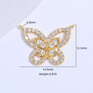 Sparkling S925 silver butterfly pendant connector with white cubic zirconia stones
