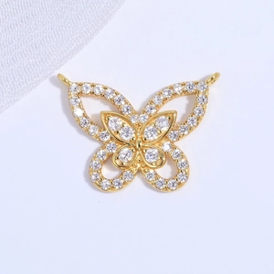 Luxurious S925 silver butterfly pendant with sparkling cubic zirconia in gold plating