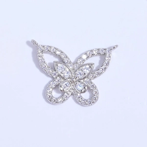Sparkling S925 silver butterfly pendant with cubic zirconia and dual hanging rings