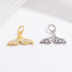 S925 sterling zilveren walvisstaart hangers met zirkoon voor doe-het-zelf sieraden