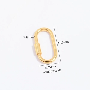 Detailed view of golden oval screw lock connector with precise size measurements