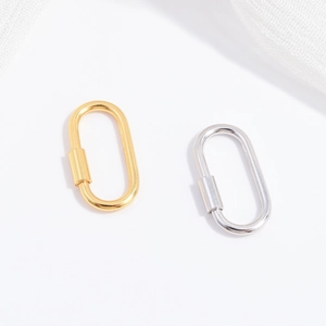 S925 sterling silver oval screw lock carabiner clasps in gold and silver finish