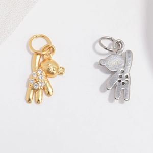 S925 sterling silver bear pendants with cubic zirconia inlay and hallmark detail