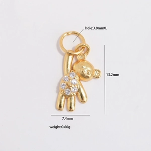 Golden S925 sterling silver teddy bear pendant with micro-set cubic zirconia stones
