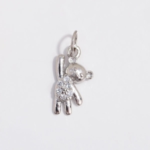 Polished S925 sterling silver teddy bear pendant with micro-set zircon stones for women