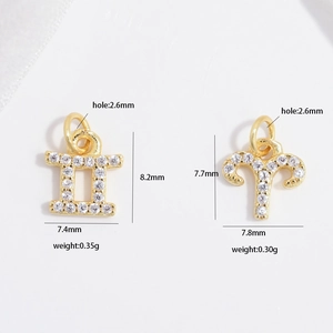 Detailmaße und 2,6 mm Lochgröße für goldene Sternzeichen-Anhänger Zwillinge und Widder