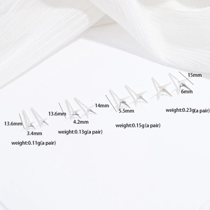Cinq paires de puces d'oreilles étoile en argent sterling S925 en tailles variées de 3 à 6 mm