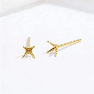 Vue détaillée des clous d'oreilles étoile 4 griffes en argent S925 pour bijoux DIY