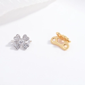 Ear cuffs de trébol en plata S925 con circonitas para la creación de joyas DIY