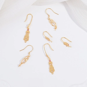 925 Sterling Silver Earring Hooks Chinese Style Willow Leaf Ancient Coin Jewelry Findings Gold Zirconia Earrings Accessories DIY Components