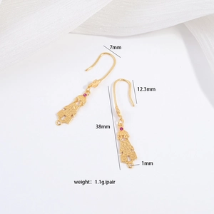 S925 silver gold-plated willow leaf earring hooks with pink gemstone and hollow coin design