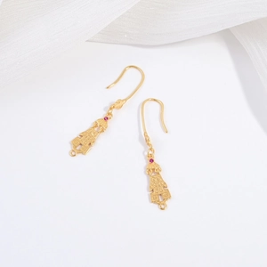S925 sterling silver willow leaf earrings with vintage coins and red stones