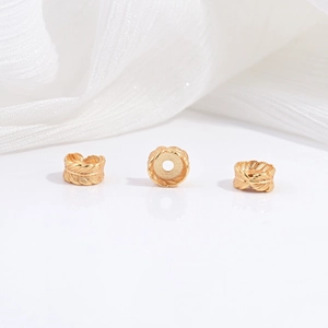 Three gold-plated S925 sterling silver feather pattern spacer beads for DIY jewelry